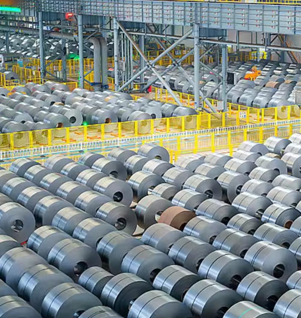 State-of-the-art steel coils ready for distribution.