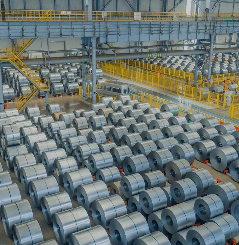 Our team ensuring quality control on steel products.